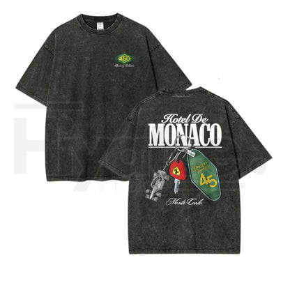 Hotel De Monaco Racing Poster Vintage Washed Tee – 90s Oversized Racing Graphic T-Shirt