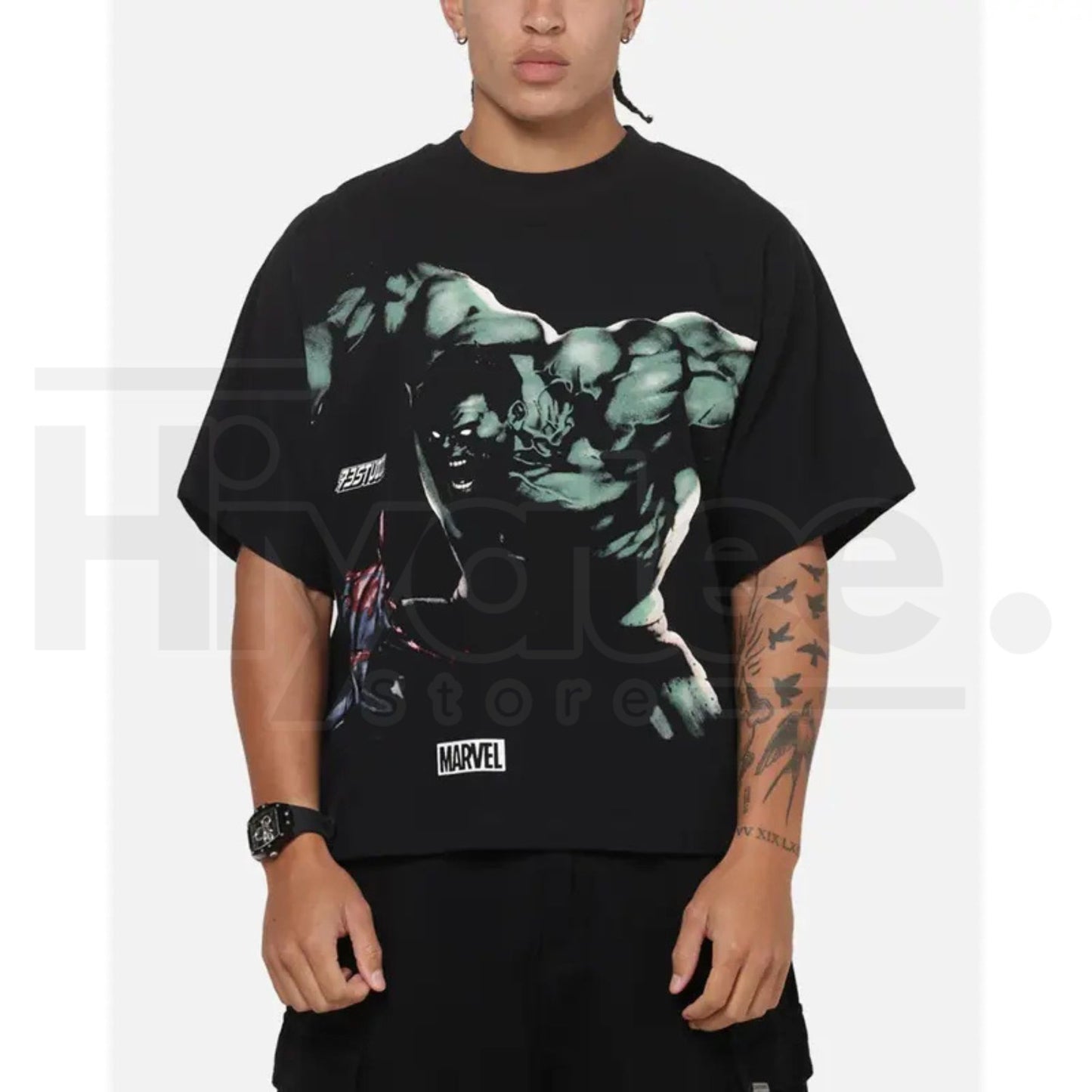 73Studio Marvel Hulk Vs Spider-Man Black T-Shirt – Superhero Graphic Tee