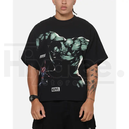 73Studio Marvel Hulk Vs Spider-Man Black T-Shirt – Superhero Graphic Tee