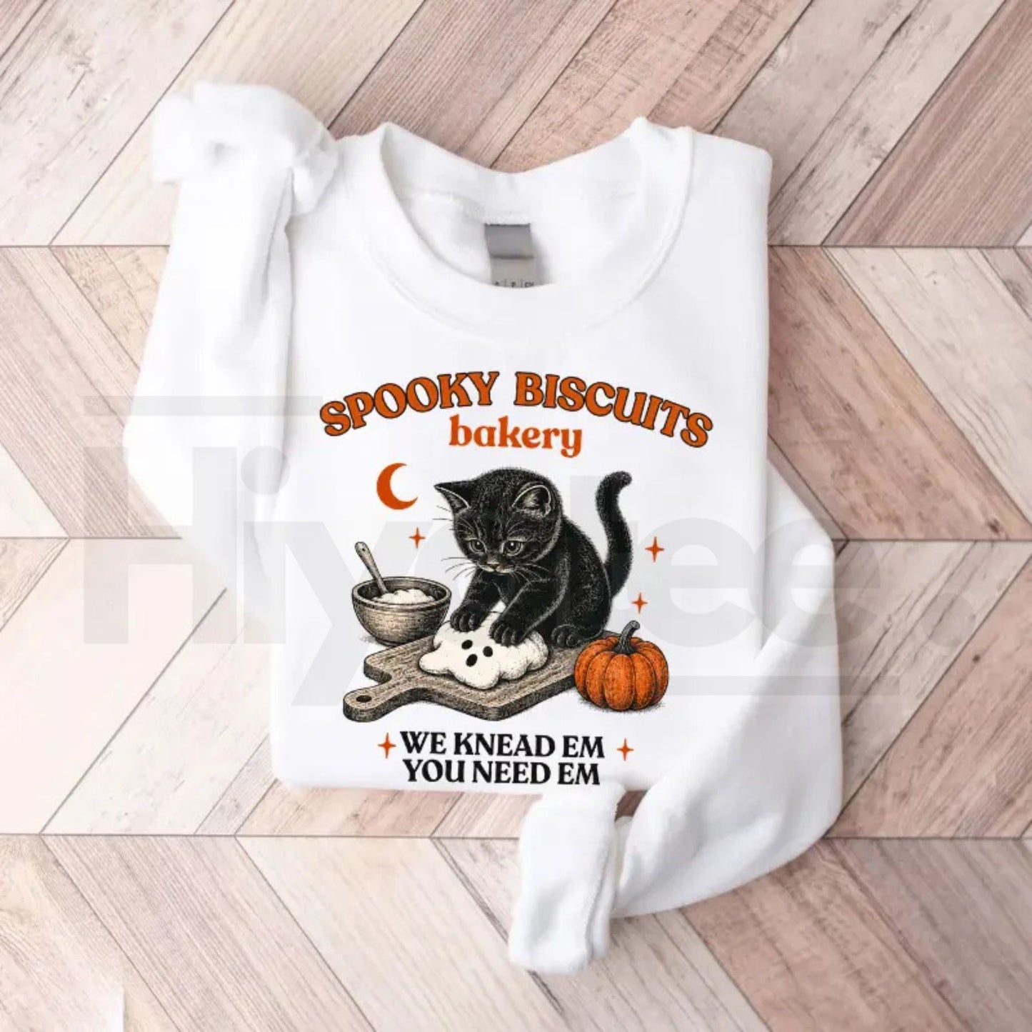Kitty Biscuits Sweatshirt: Vintage Spooky Season Black Cat Halloween Crewneck