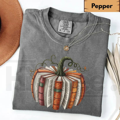 Comfort Colors Fall Book Pumpkin Shirt Halloween Book Lover Graphic Tee