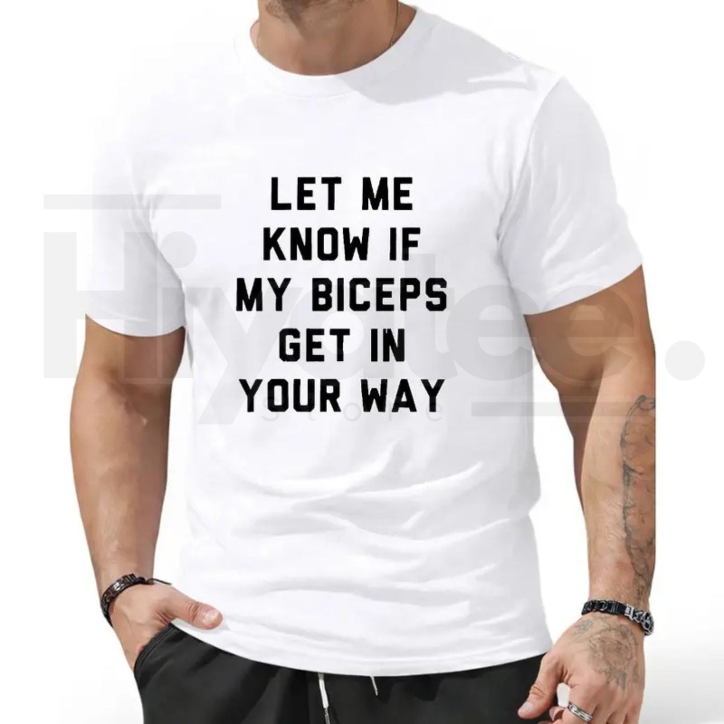Let Me Know If My Biceps Get In Your Way T-Shirt – Funny Workout Gym Tee