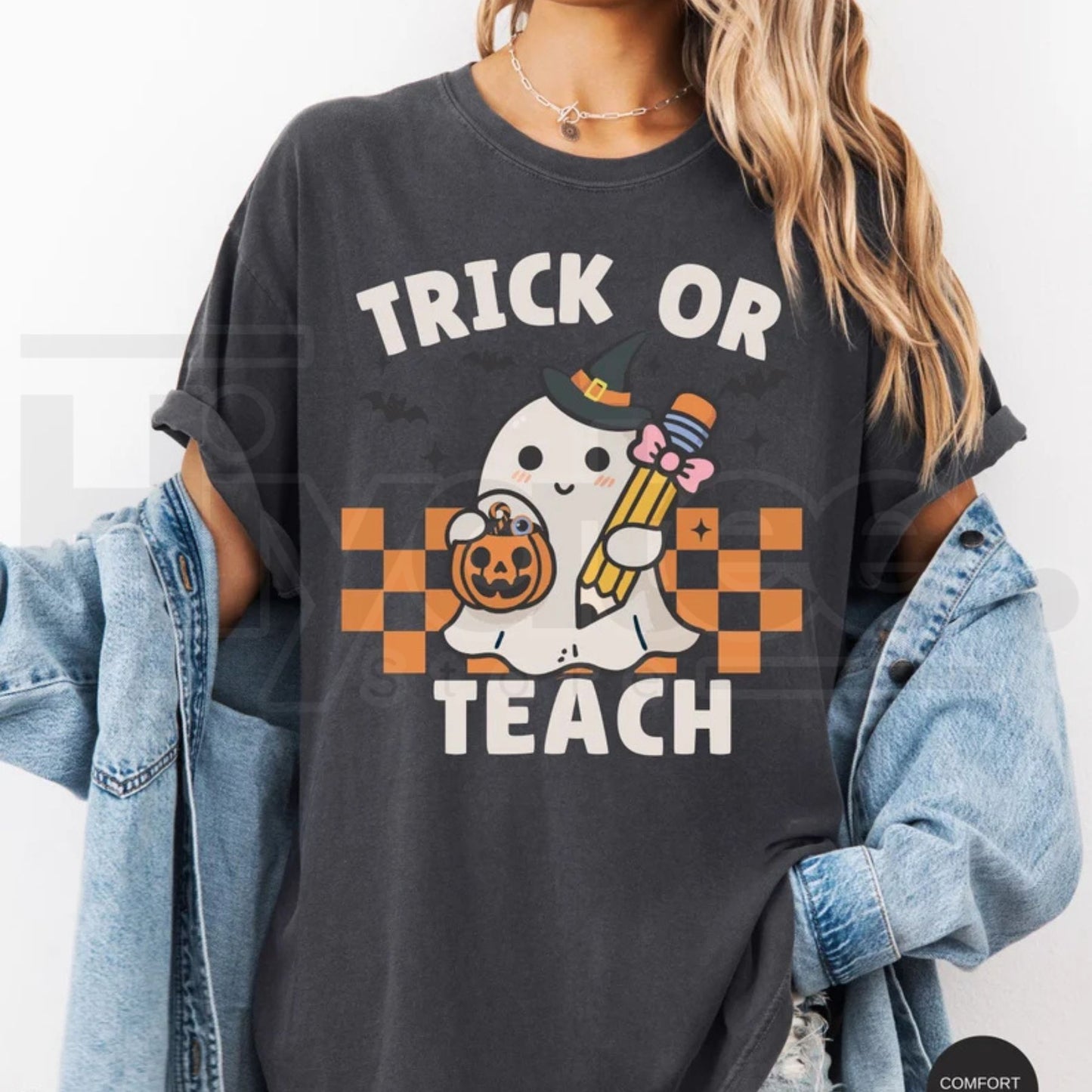 Comfort Colors Teacher Halloween Shirt Retro Ghost Trick or Teach Tee