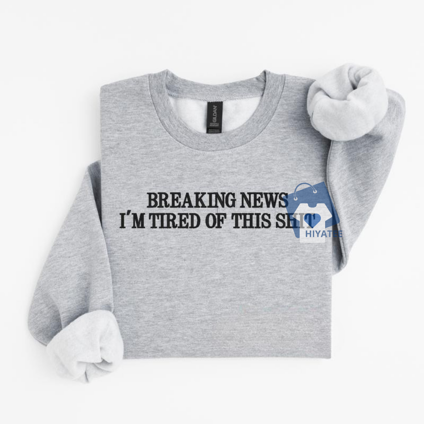 Breaking News Embroidered Sweatshirt – Minimalist Viral Statement Crewneck, Unisex Cozy Streetwear