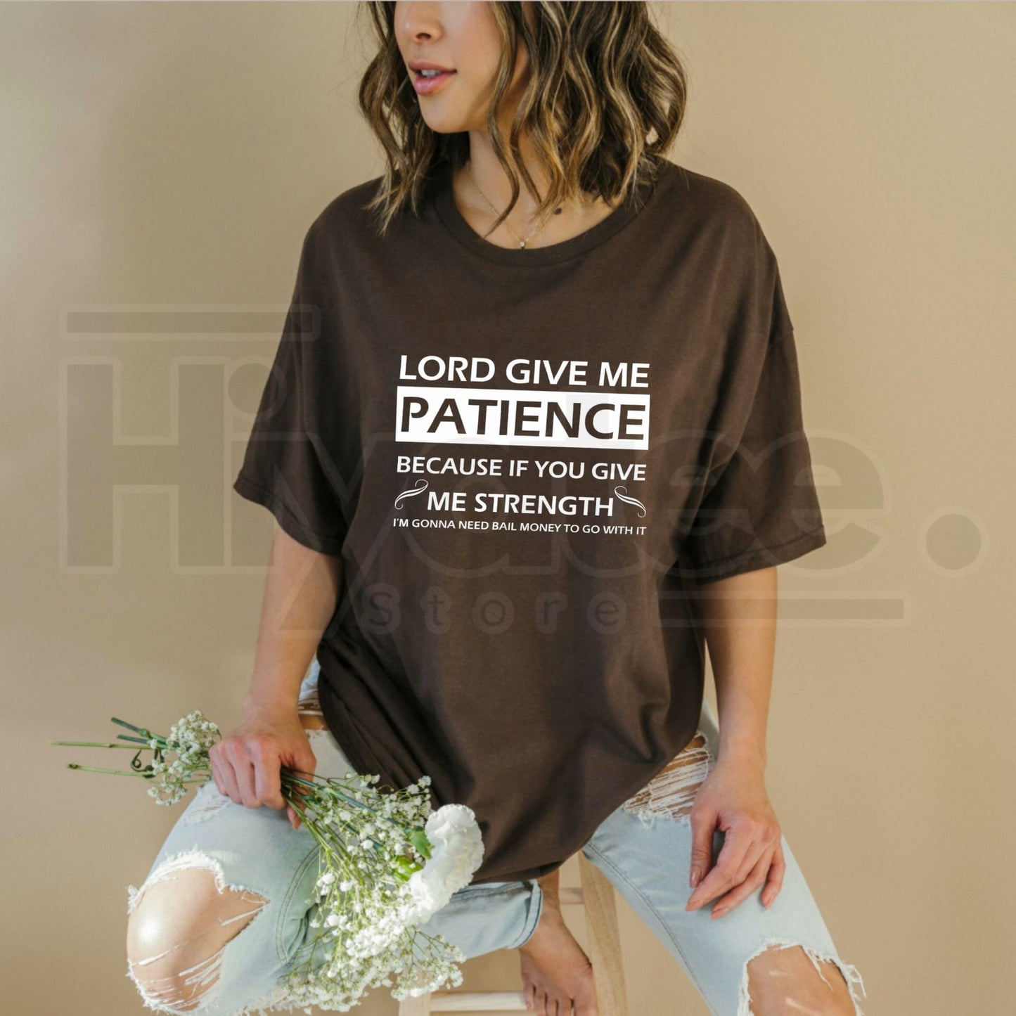 "Lord Give Me Patience" – Humorous Men's Plus Size Cotton Top