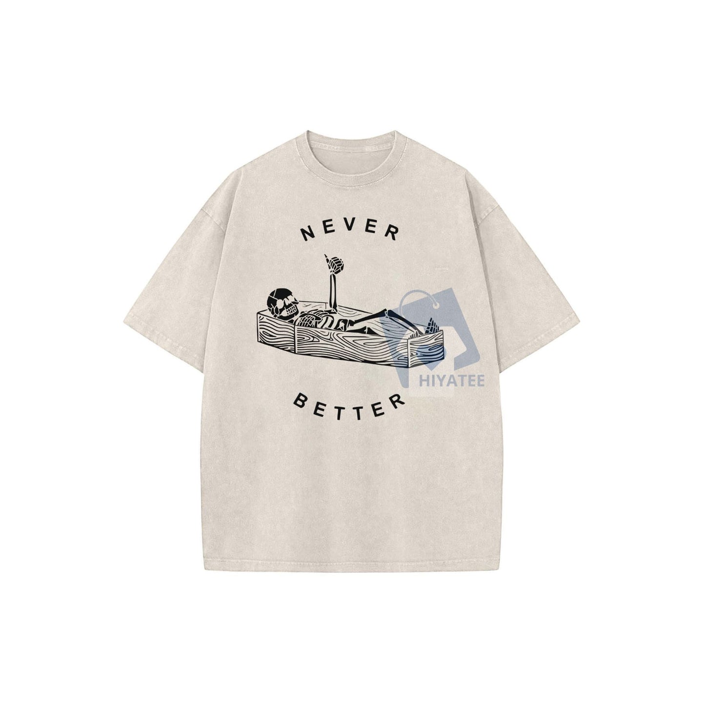 "Never Better" Skeleton T-Shirt – Washed Graphic Tee, Unisex Plus Size Casual Top