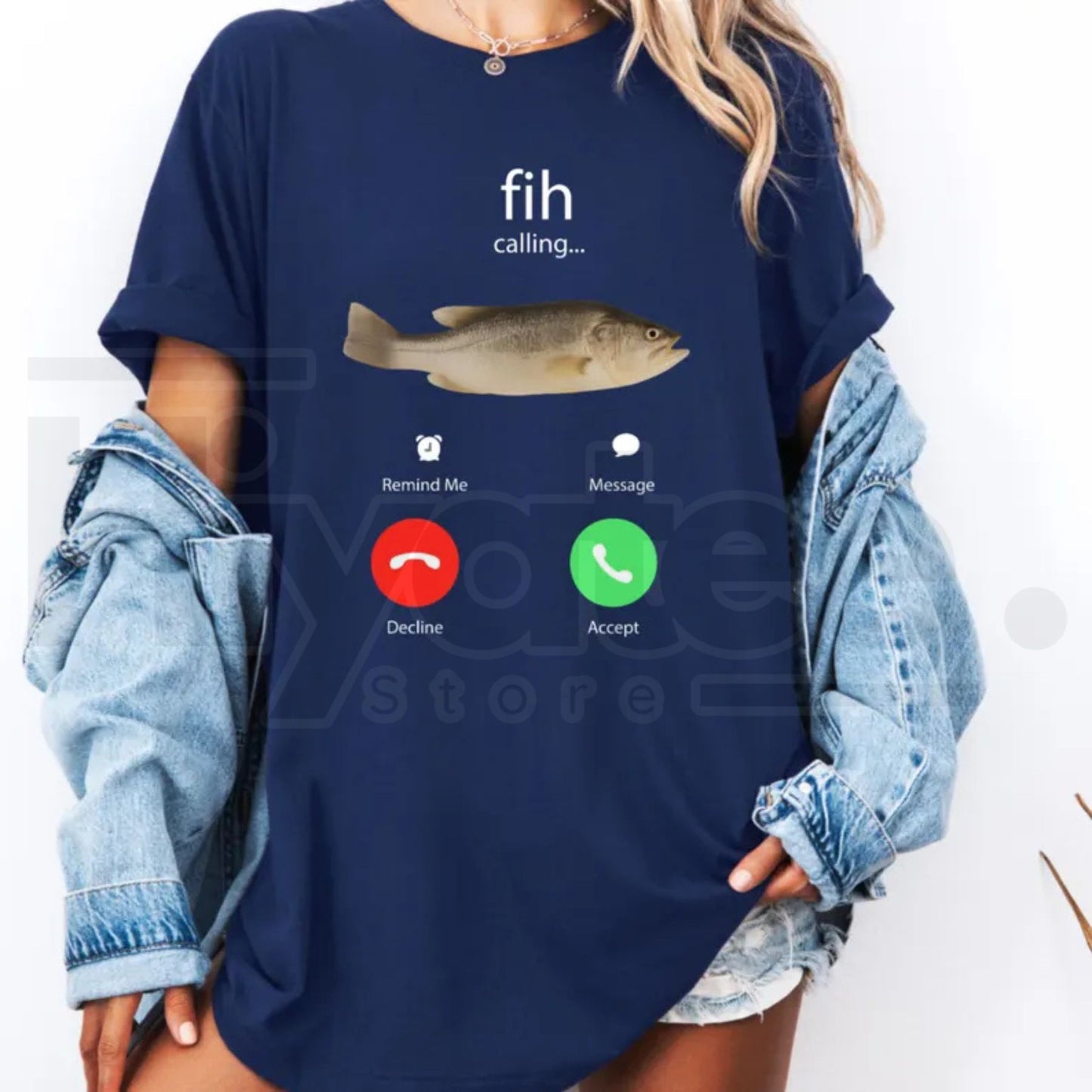 Fih Calling Funny Fish T-Shirt – Incoming Call Phone Graphic Tee, Fishing Joke Accept Decline Shirt