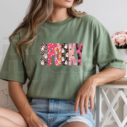 Comfort Colors Preppy Spooky Halloween Ghost Pumpkin Tee