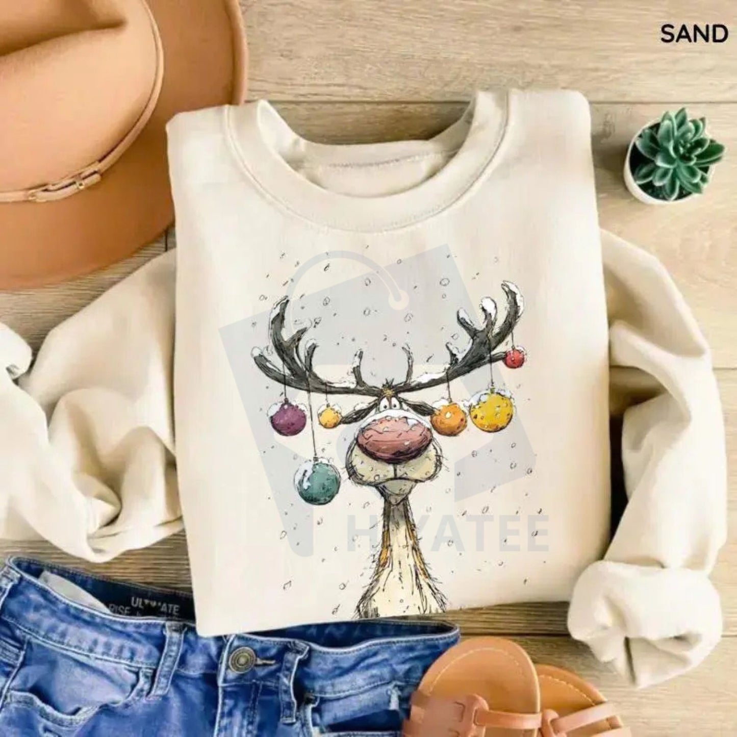 Vintage Reindeer Sweatshirt: Cute Christmas Sweater, Retro Holiday Crewneck Pullover, Unisex Festive Apparel