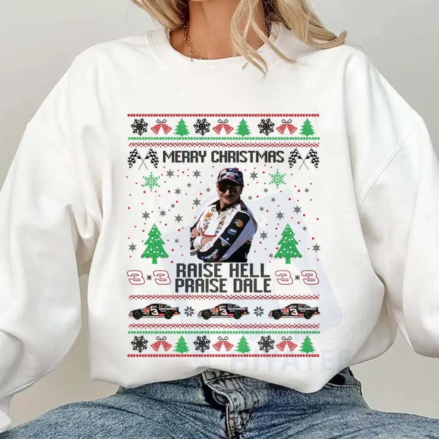 Merry Christmas Raise Hell Praise Dale Shirt: Vintage Dale Earnhardt Christmas Sweatshirt, Racing Style Unisex T-Shirt Gift