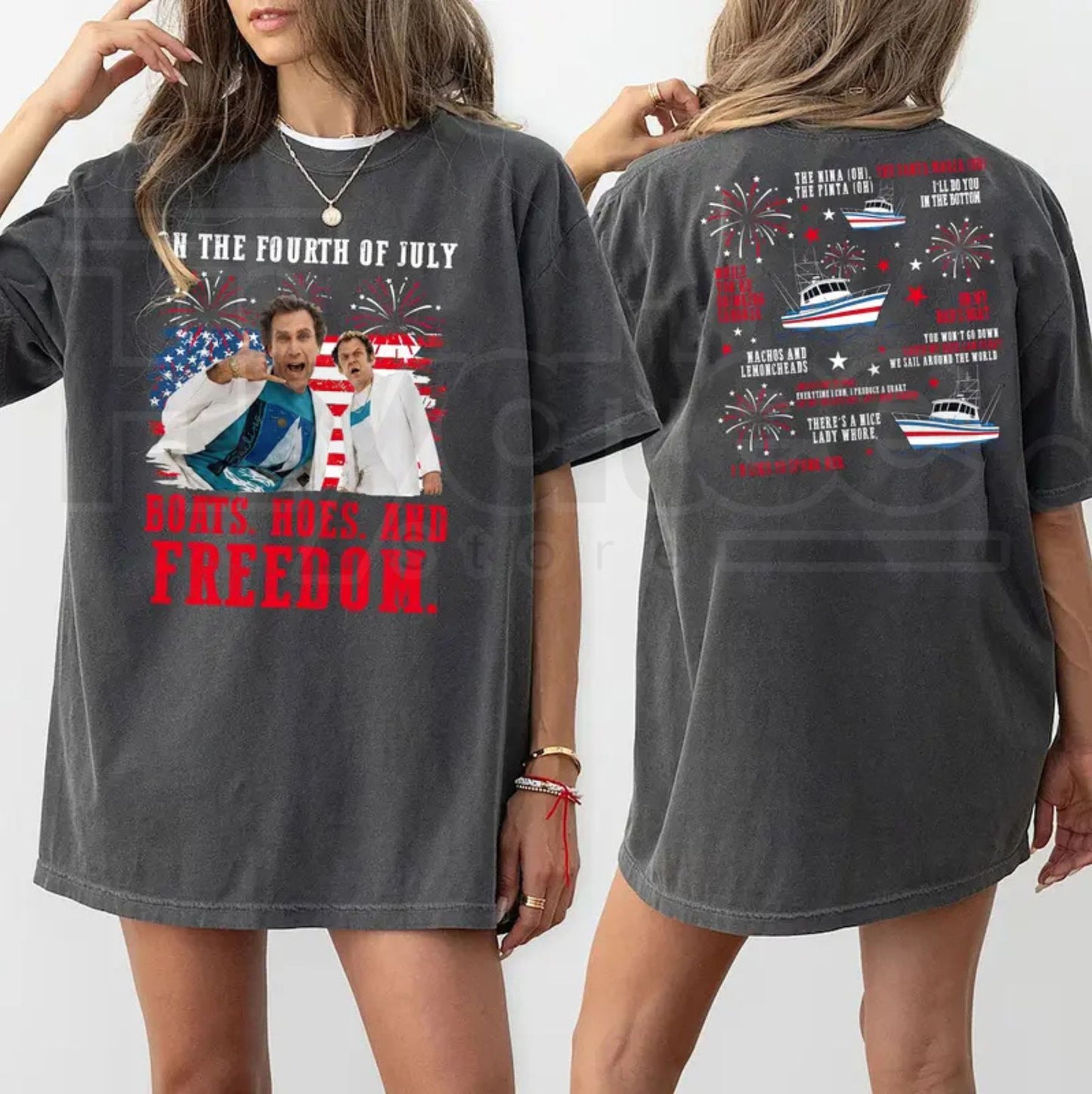 Boats Hoes and Freedom 4th of July T-Shirt – Funny Step Brothers Parody Patriotic Tee