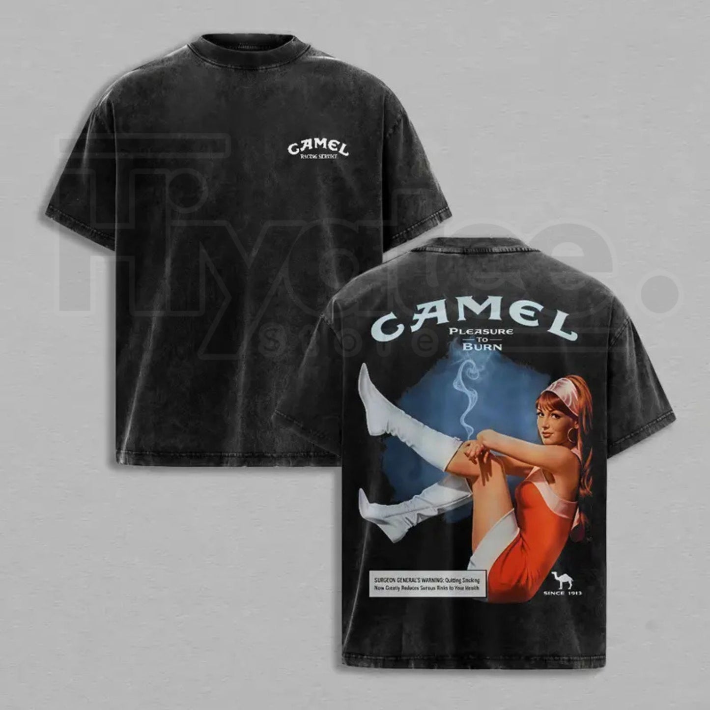 Men's Vintage Pinup Graphic T-Shirt – Distressed Acid Wash Oversized Cotton Tee