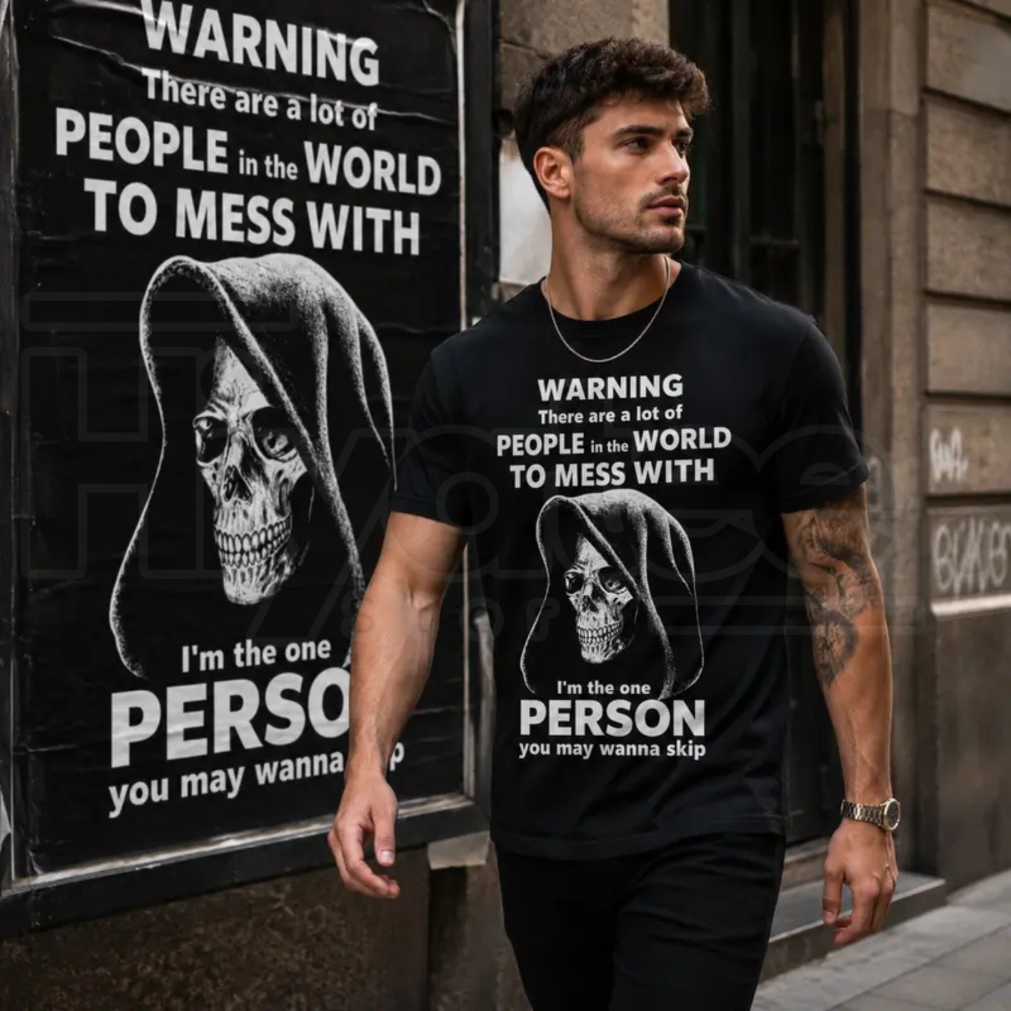 Men’s Funny Grim Reaper T-Shirt – High Contrast Skull Graphic Dark Humor Tee