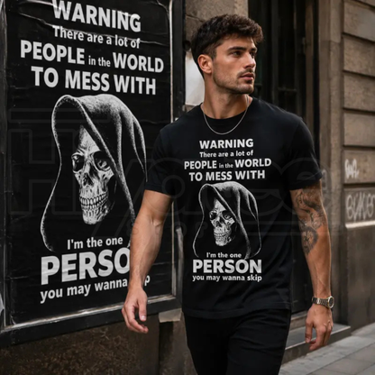 Men’s Funny Grim Reaper T-Shirt – High Contrast Skull Graphic Dark Humor Tee