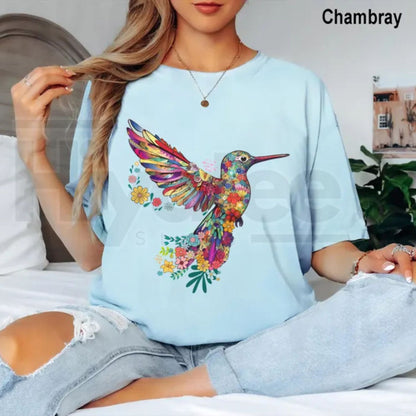 Comfort Colors® Floral Hummingbird Shirt – Bird Lover T-Shirt, Trendy Animal Graphic Tee, Spring Floral Gift for Her