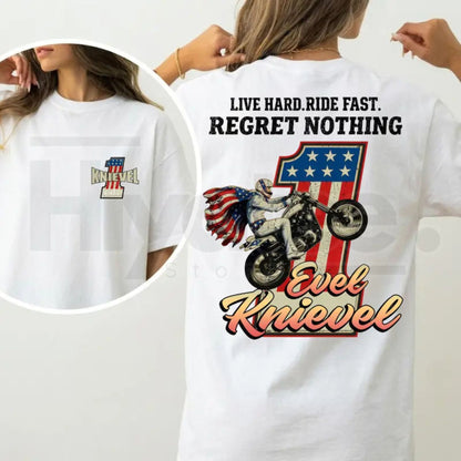 Vintage Evel Knievel Tee – Live Hard Ride Fast American Rider T-Shirt