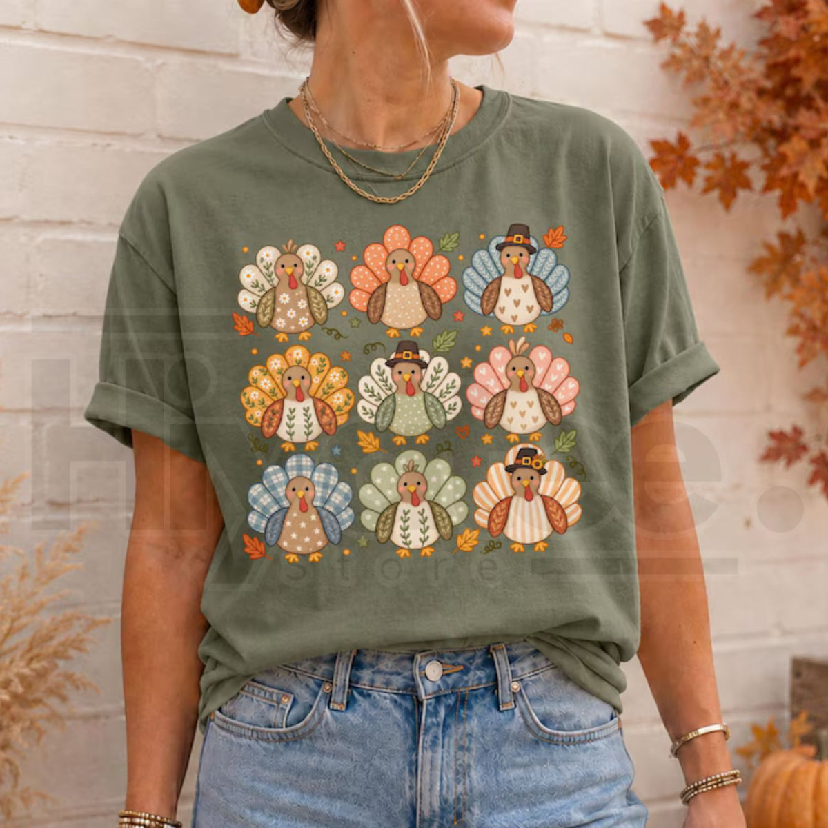 Comfort Colors Boho Turkey Thanksgiving Preppy Fall Tee