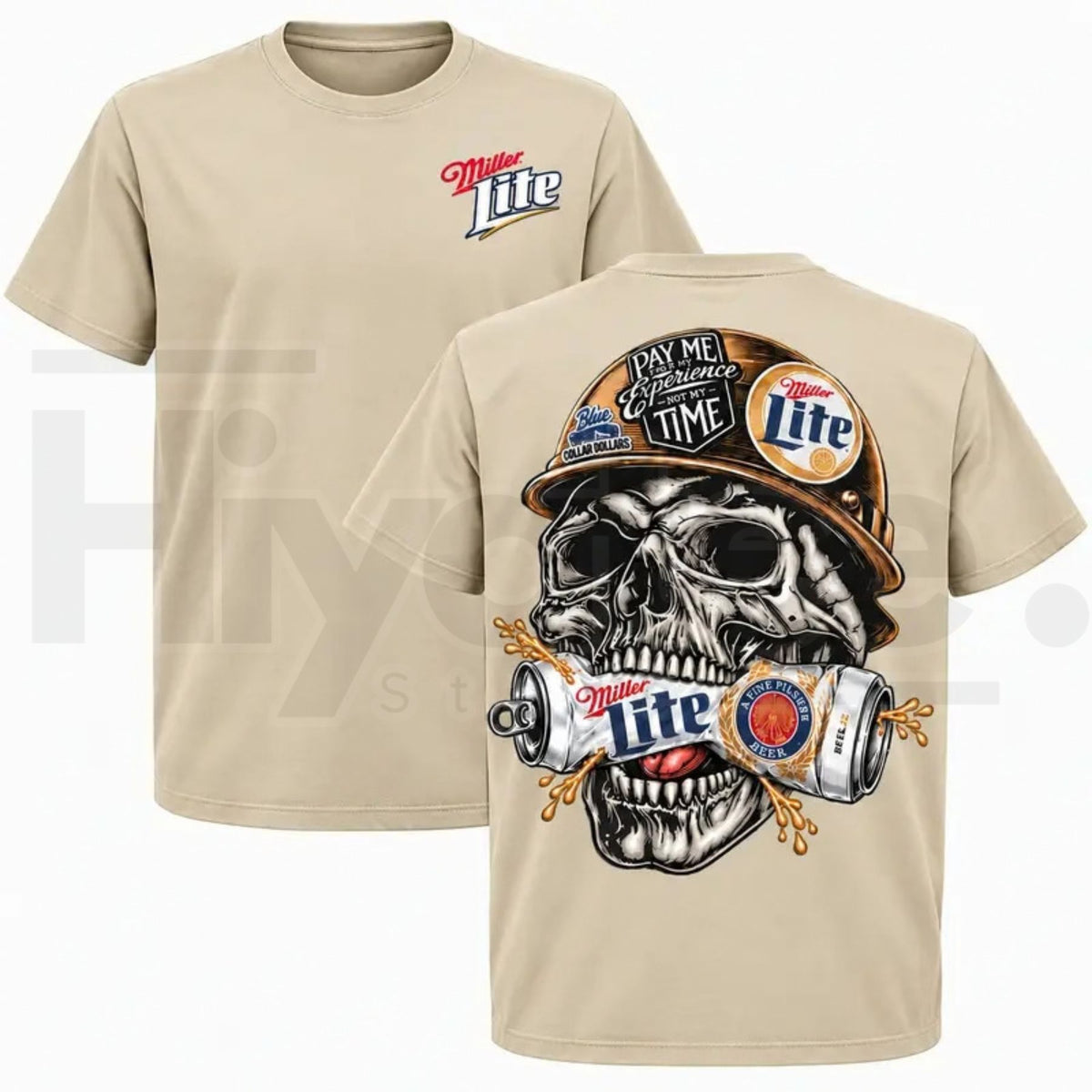 Men's Miller Lite Skull T-Shirt – Retro Blue Collar Workwear Beer Graphic Tee