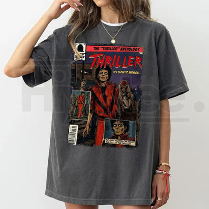 Vintage MJ Comic T-Shirt – Retro King of Pop Thriller Graphic Tee, 80s Pop Culture Music Fan Premium Cotton Gift