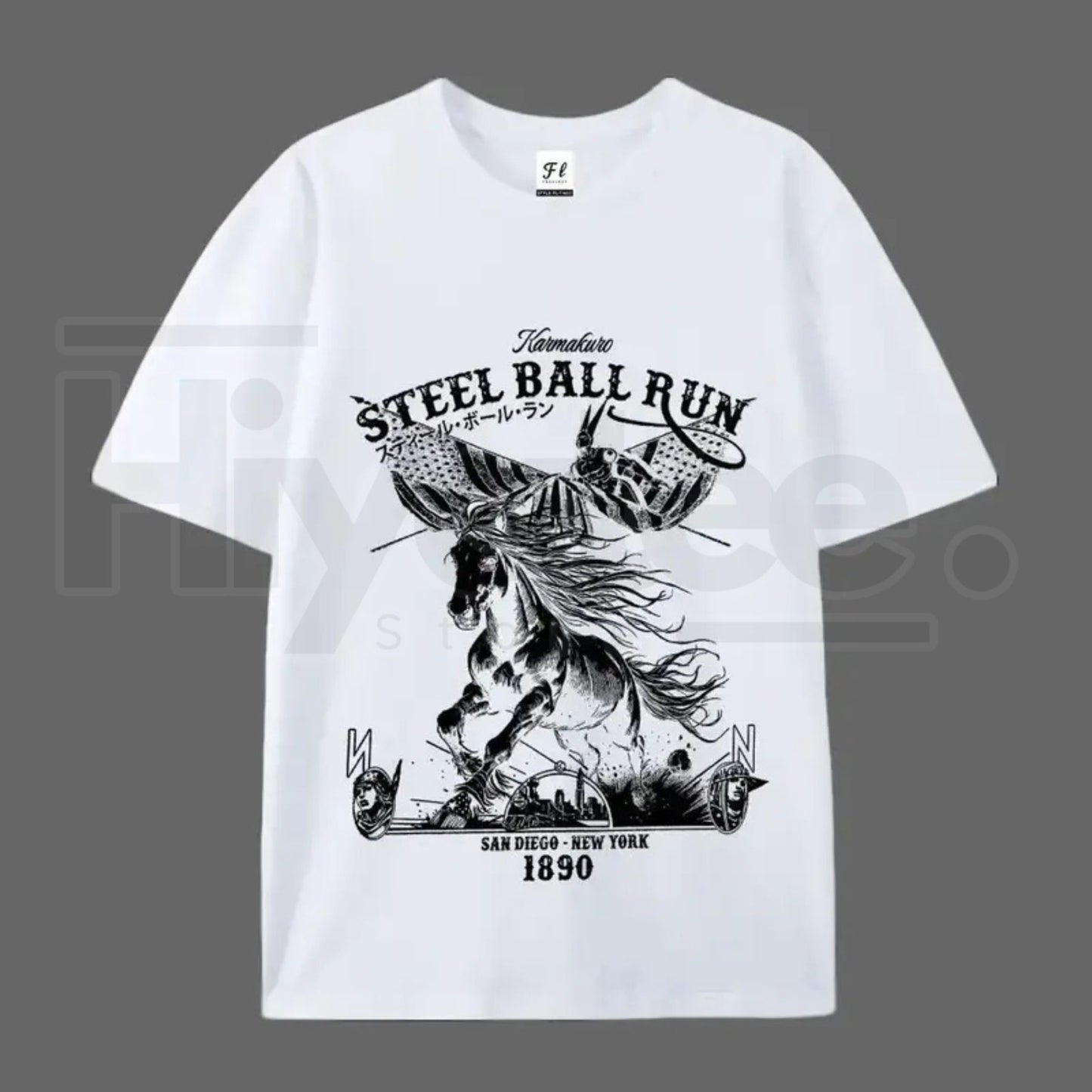 "Steel Ball Run" Horse Racing – SBR American Flag Graphic Top