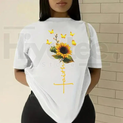 Sunflower Faith Cross T-Shirt – Yellow Butterflies Christian Cotton Tee