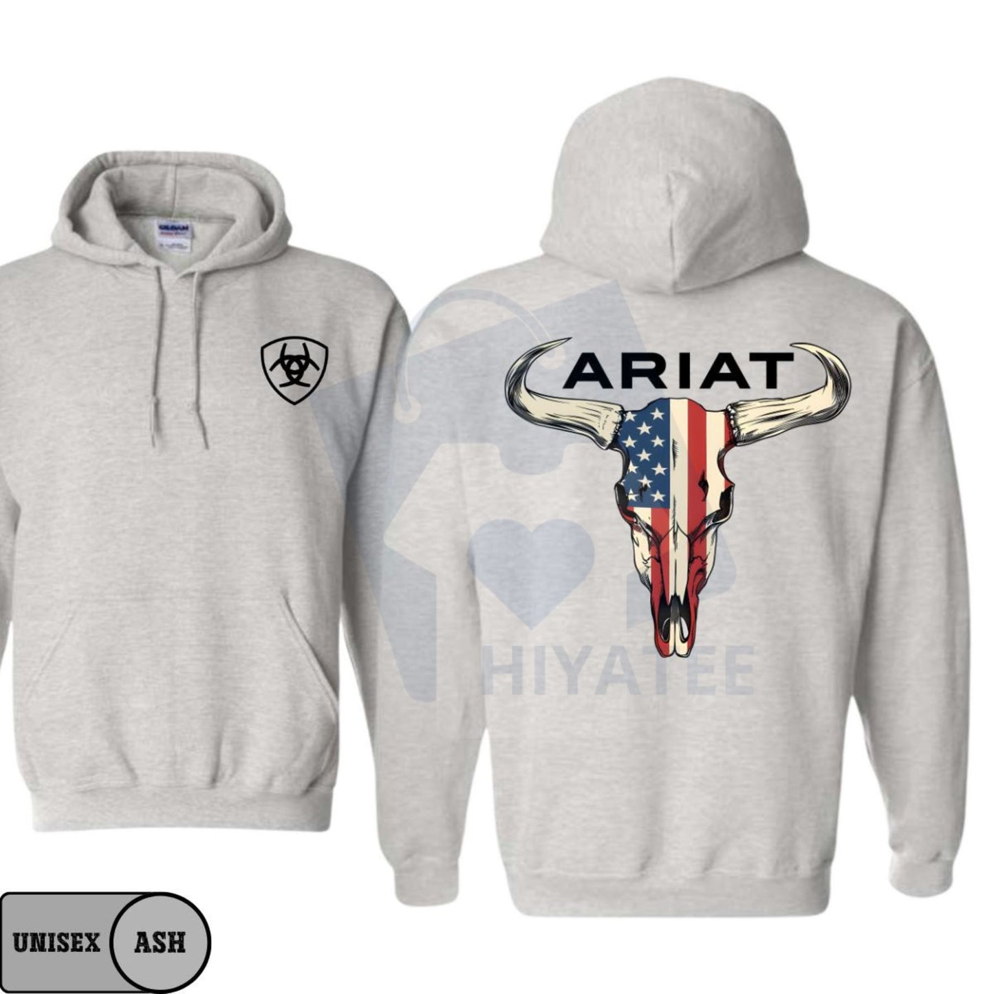 Ariat Hoodie – American Flag Bull Skull Western Cowboy Pullover, Rodeo Ranch Style Sweatshirt, Country Farm Work Outfit, Gift for Men & Women