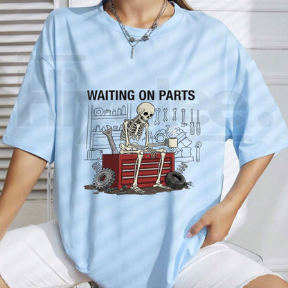 Wrench & Bones Garage Skeleton Tee – Funny Mechanic Humor Graphic Shirt