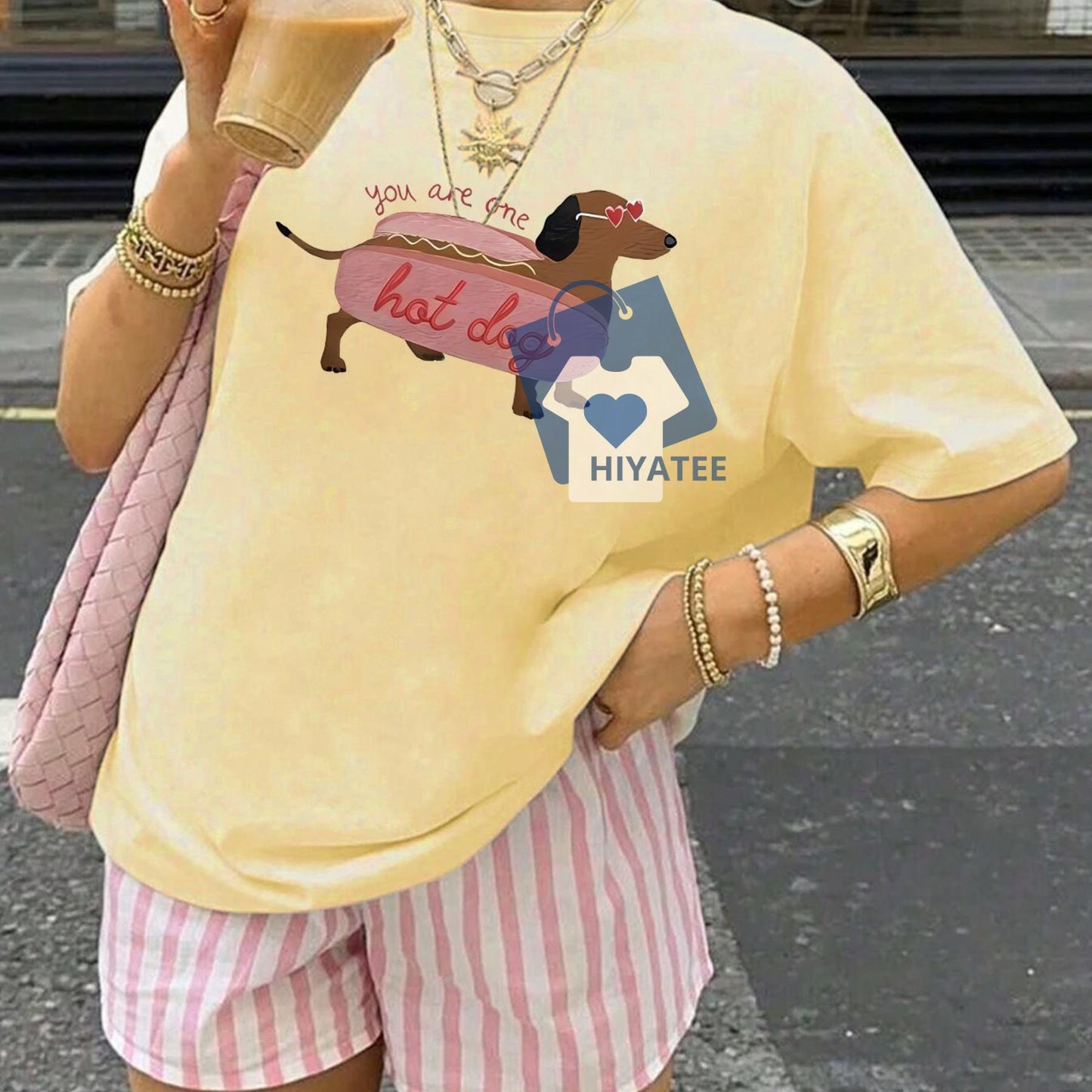 Women's Hot Dog Graphic Print T-Shirt Casual Summer Tee