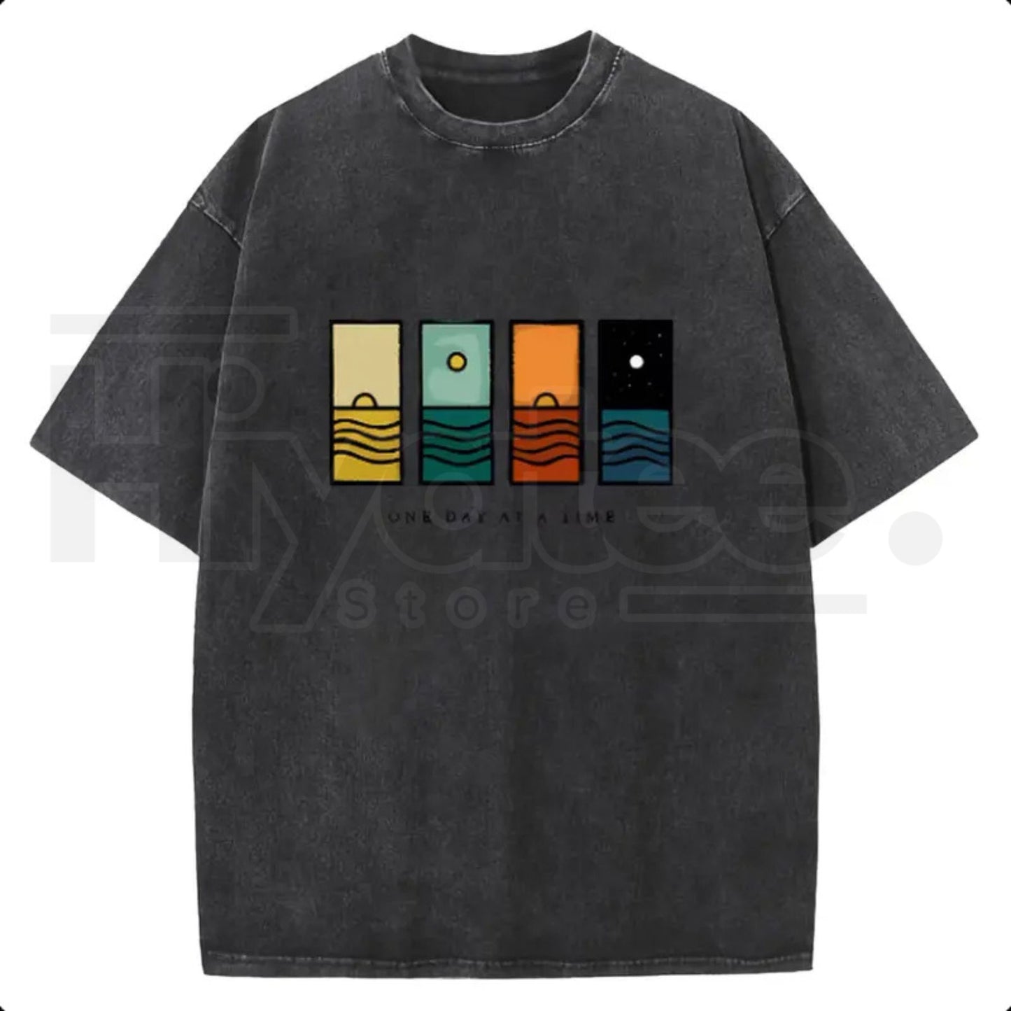 "One Day At A Time" Holafish – Oversize Acid Wash Vintage Graphic Top