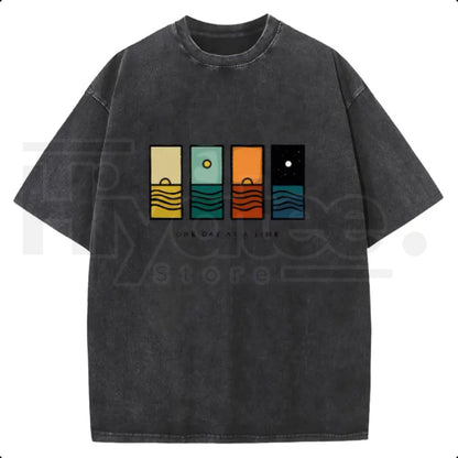 "One Day At A Time" Holafish – Oversize Acid Wash Vintage Graphic Top
