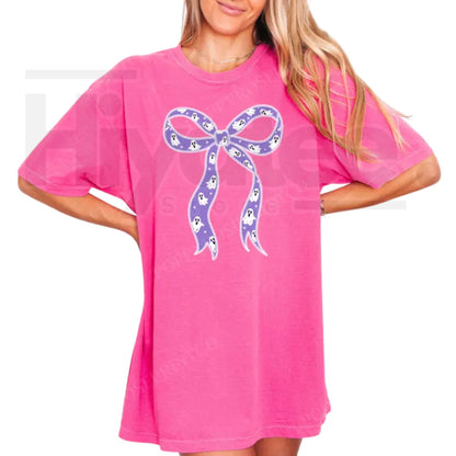 Purple Ghost Bow Comfort Colors Shirt Trendy Halloween Tee