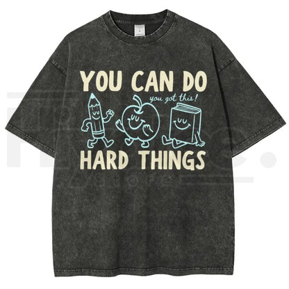'You Can Do Hard Things' Cute Retro Doodles Motivational Teacher Tee – Uplifting Back To School Cotton Shirt