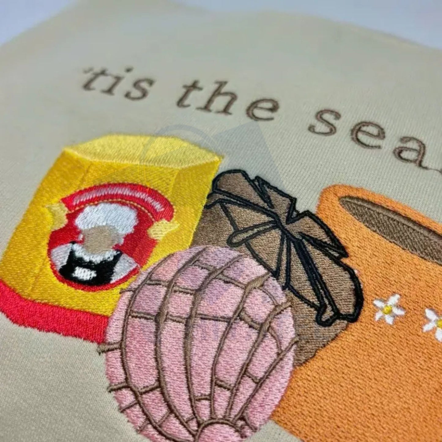 Concha Embroidered Sweatshirt – Pink Holiday Pullover, Festive Cozy Winter Sweater for Women