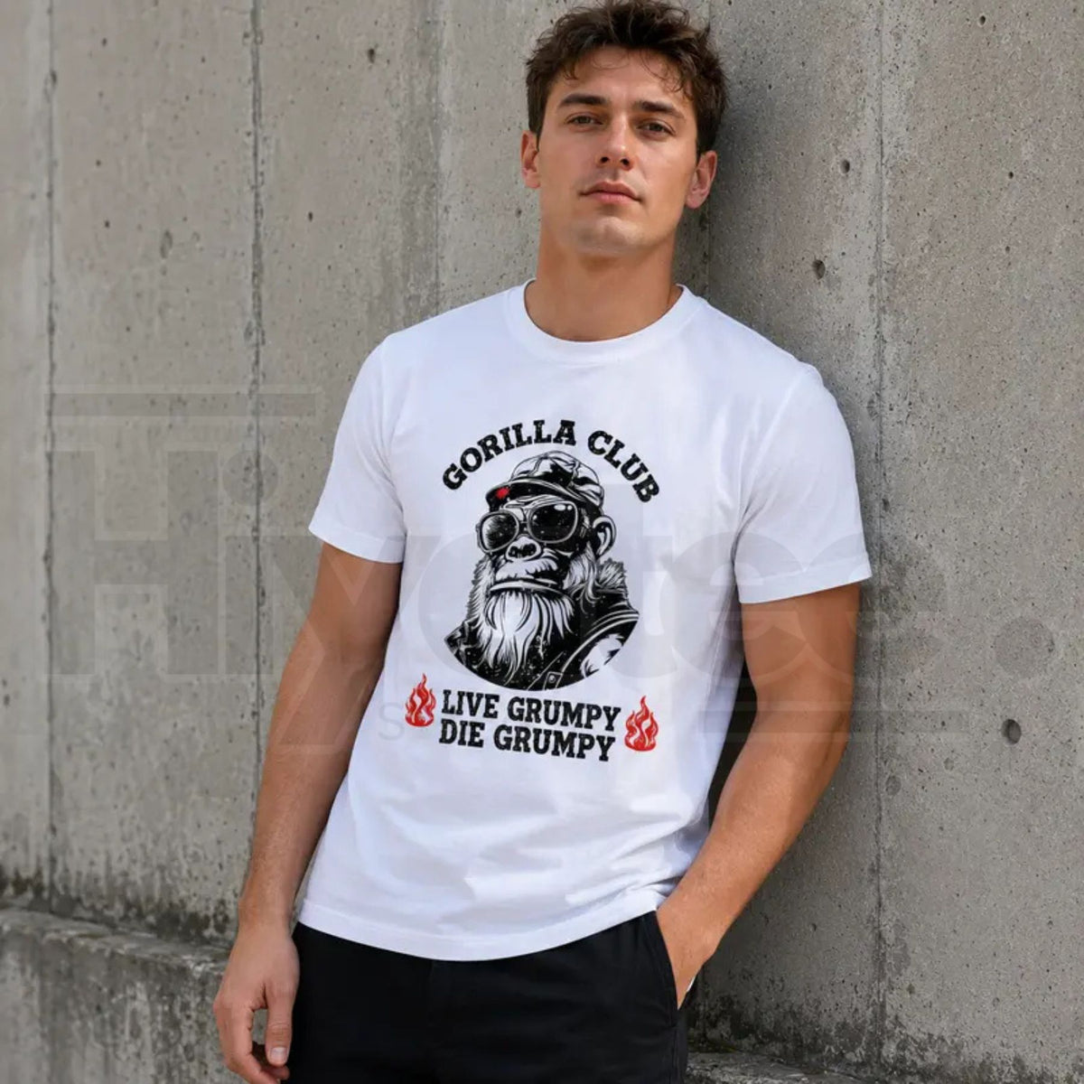 Men's Gorilla Club Graphic T-Shirt – Retro Casual Distressed Flame Print Tee