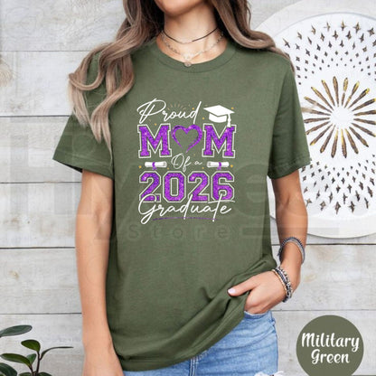 Proud Mom of a 2026 Graduate T-Shirt – Purple & Gold Vibes Senior Mom Graphic Tee, Class of 2026 Graduation Gift