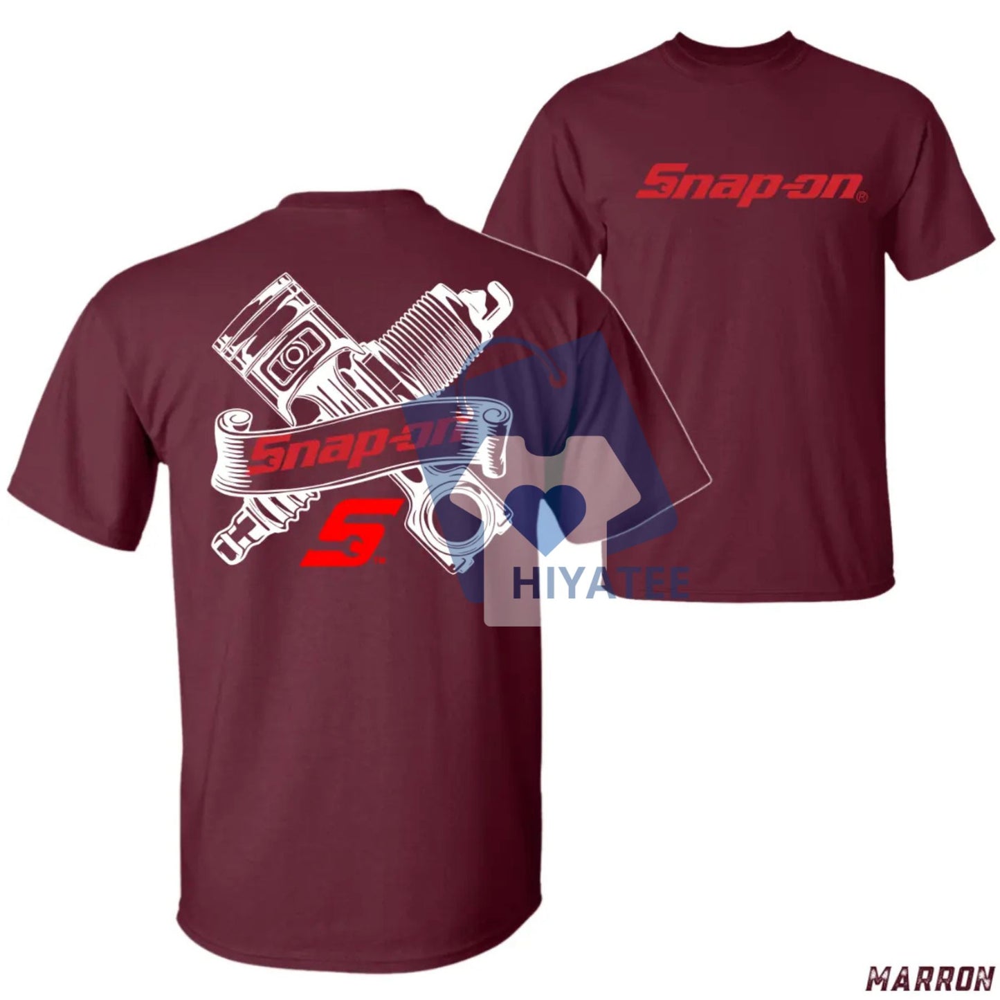 Snap-on Engine Parts T-Shirt – Automotive Mechanic Graphic Tee, Garage Workwear with Piston & Spark Plug Design