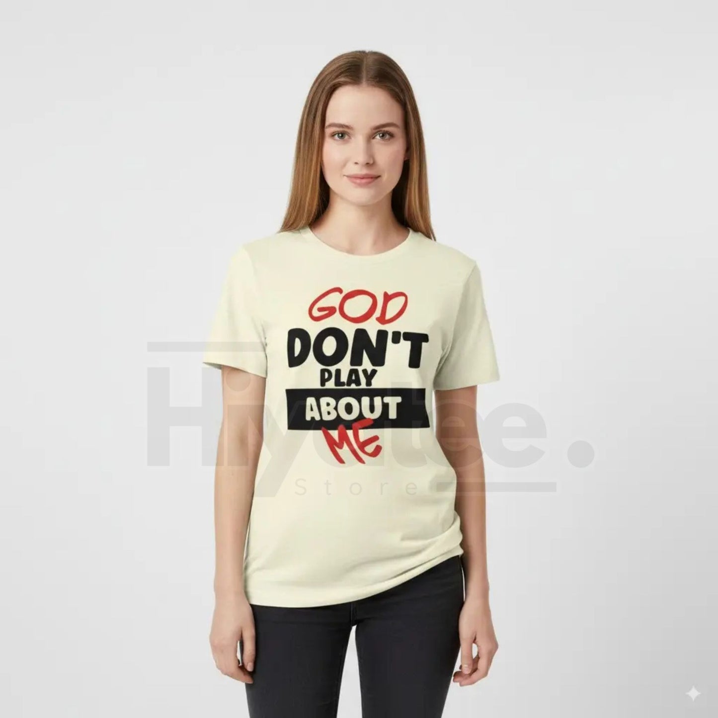 "God Don't Play About Me" Plus Size Trendy T-Shirt – Loose Cotton Inspirational Top