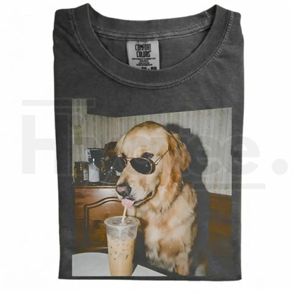 Comfort Colors 50+ Dog Breeds Available Drinking Iced Coffee Shirt – Vintage 90s Funny Edgy Dog Meme Tee, Unisex Casual Streetwear Gift