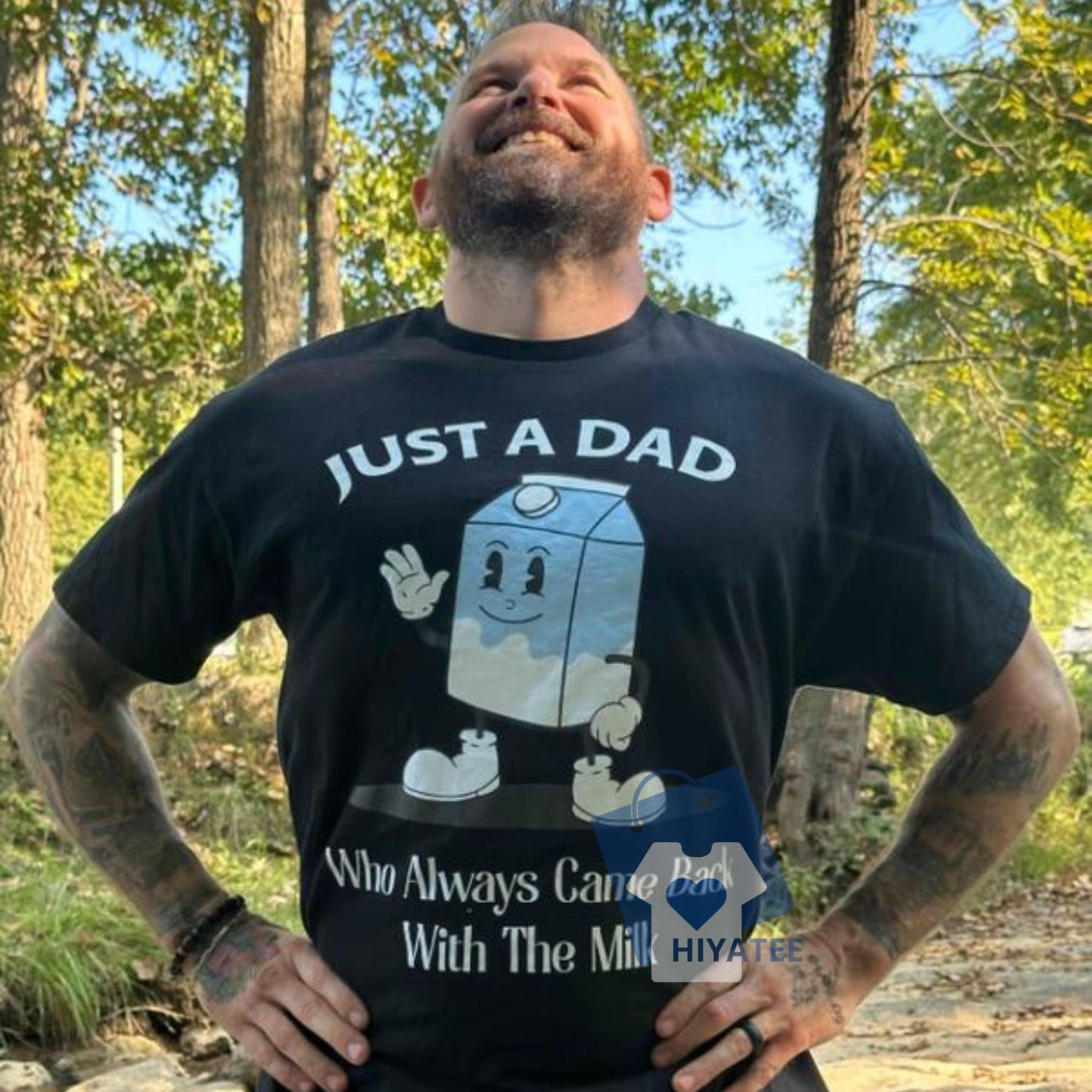 Just A Dad Who Always Came Back With The Milk T-Shirt – Funny Dad Tee – Father's Day Gift – Classic Cotton Menswear