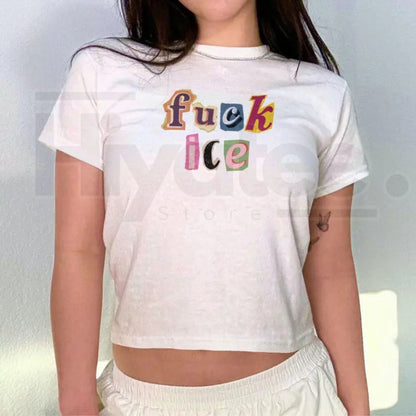 Anti ICE Magazine Letter Baby Tee – Protect Immigrants Y2K Crop