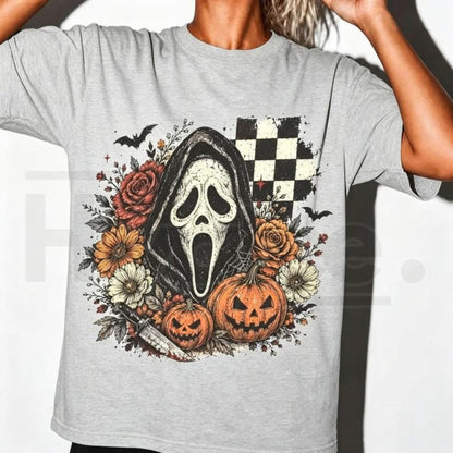 Ghost Face Retro Halloween T-Shirt – Vintage Horror Mask Graphic Tee