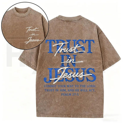 "Trust in Jesus" Psalm 37:5 Vintage Washed T-Shirt – Oversized Faith-Based Streetwear
