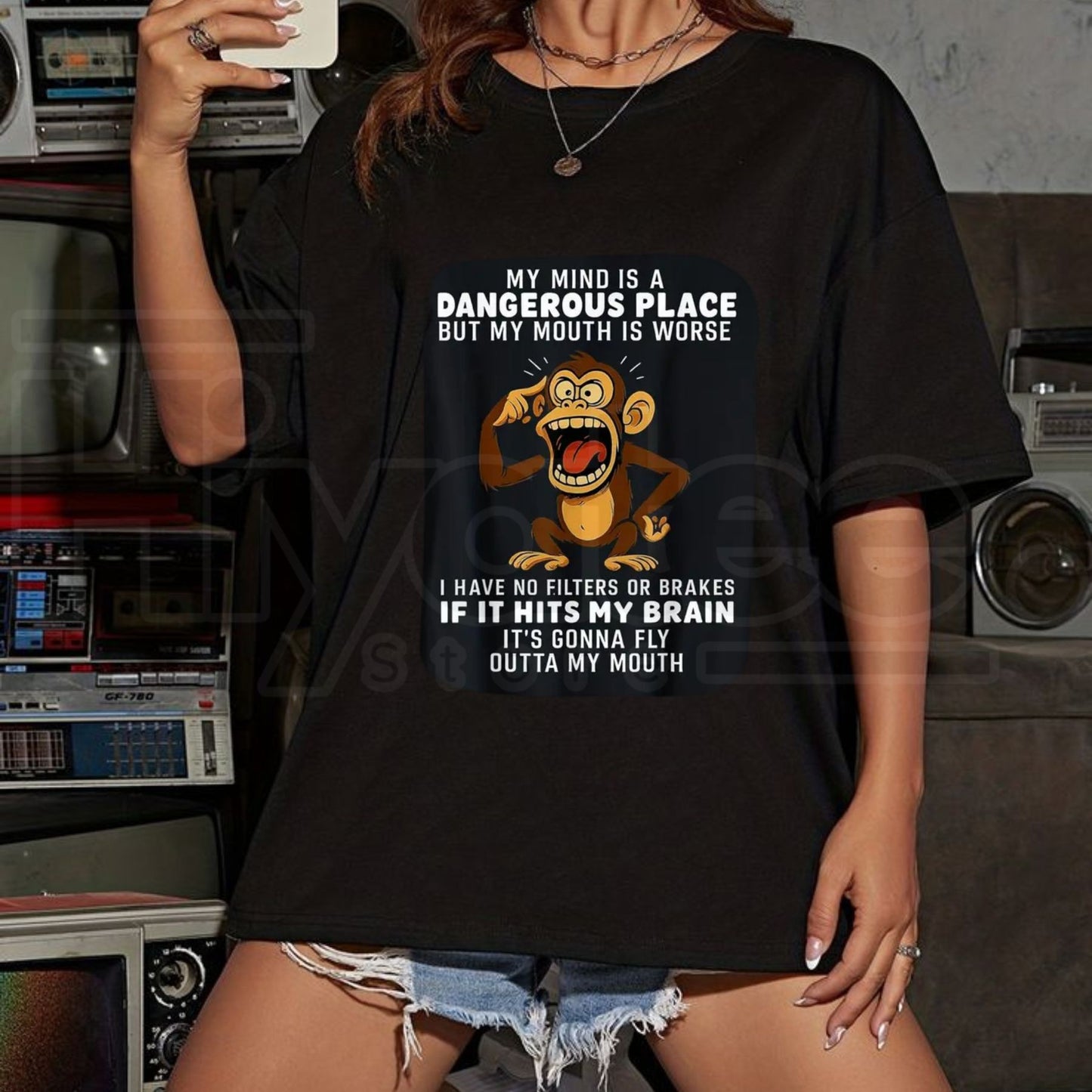 "My Mind Is A Dangerous Place" – Humorous Monkey Graphic Party Top