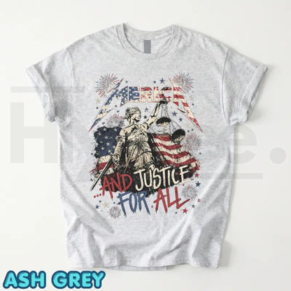 Merica and Justice For All Fourth of July T-Shirt & Tank Top – Progressive Patriotic Graphic Tee