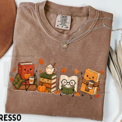 Cozy Book Lover T-Shirt Autumn Reading Coffee Pumpkin Tee