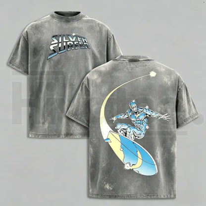 Silver Surfer Graphic T-Shirt – Unisex Acid Washed Oversized Cotton Streetwear Comic Tee