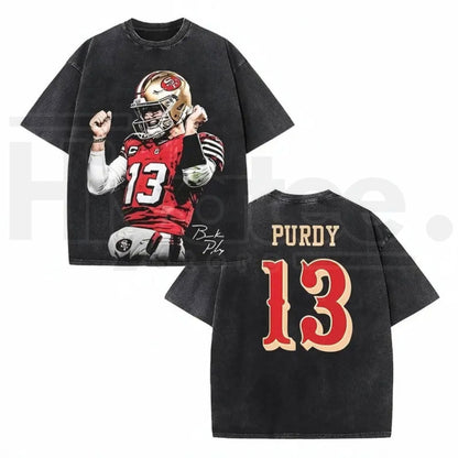 Brock Purdy #13 Bay Area Football Fan Art Graphic Tee – Vintage Washed Heavyweight Cotton Game-Day Shirt
