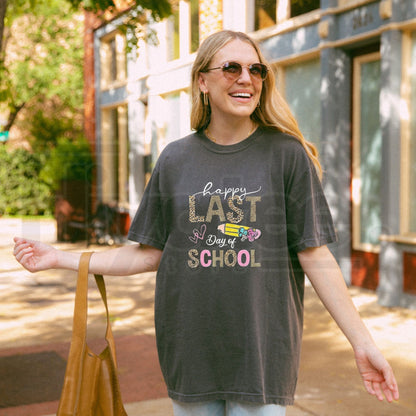 "Happy Last Day of School" – 2026 Retro Leopard Summer Graphic Top