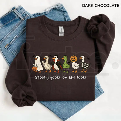 Spooky Goose on the Loose Sweatshirt – Funny Halloween Goose Graphic Crewneck, Cute Spooky Season Vintage Fall Pullover