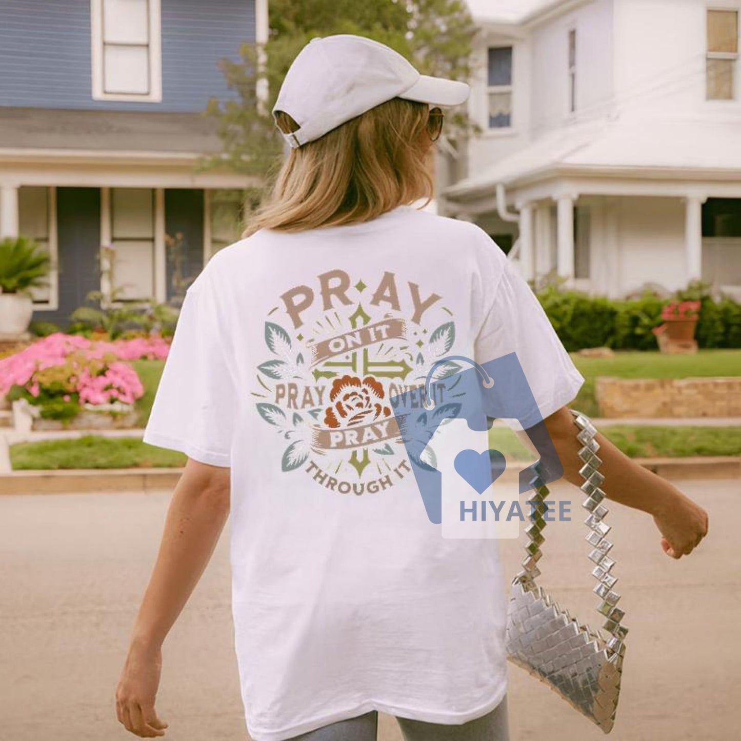 Women’s Floral & Letter Print Drop Shoulder Tee – Casual Half Sleeve Summer T-Shirt, Soft Cotton Unisex Fit, Trendy Streetwear Top